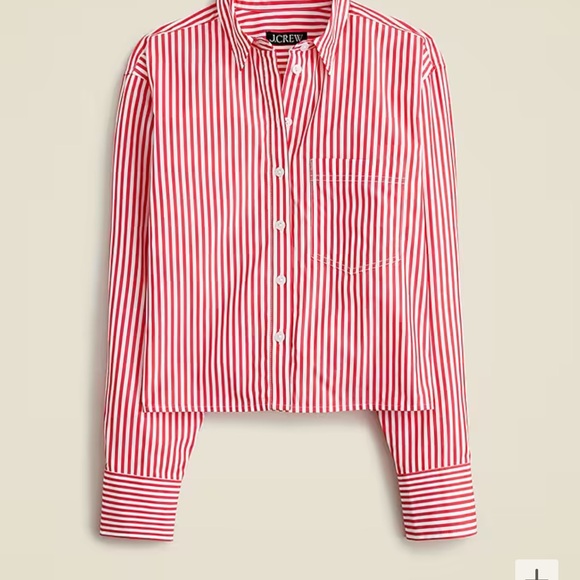 NWT J. Crew cropped long sleeve button up shirt in red Bartram stripe size 12 - Picture 4 of 7